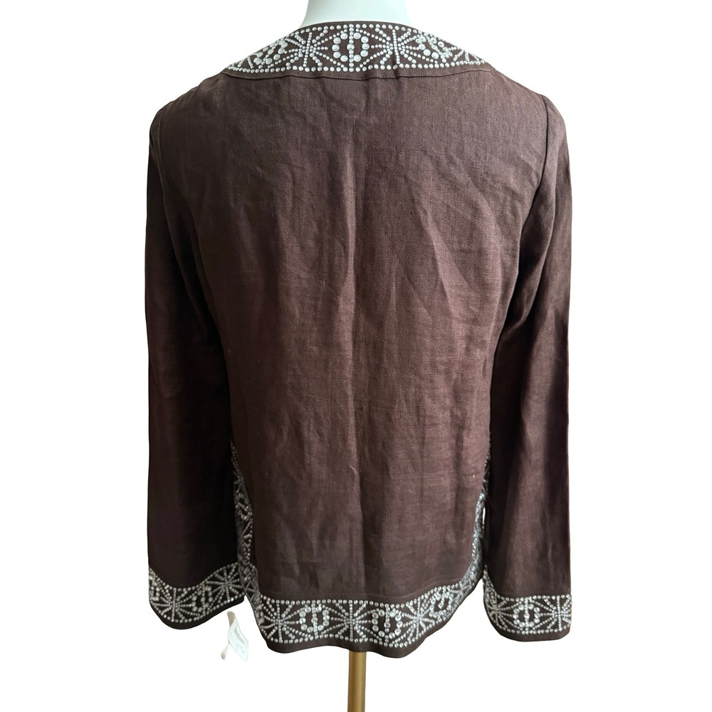 Vintage Tory Burch Brown Linen Crystal Bling Embellished Tunic Top Fall SZ 6 NWT - Picture 2 of 9